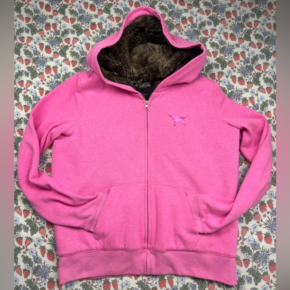 Y2K LOVE PINK VS Fur Lined Sequin Embellished Full Zip Hooded Jacket - Picture 2 of 12